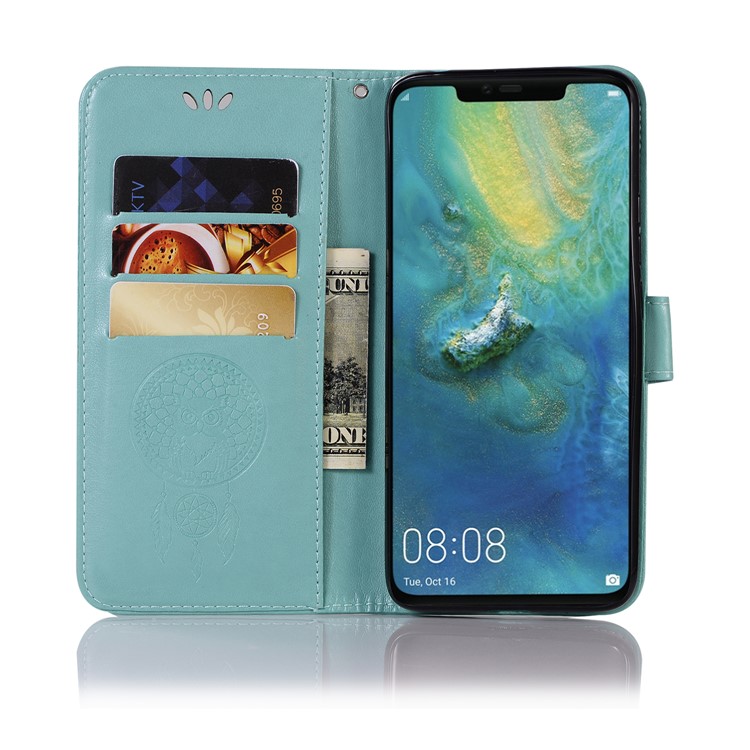 Flip Case for Huawei Mate 20 Pro Imprint Owl Dream Catcher PU Leather Cell Phone Cover - Cyan-4