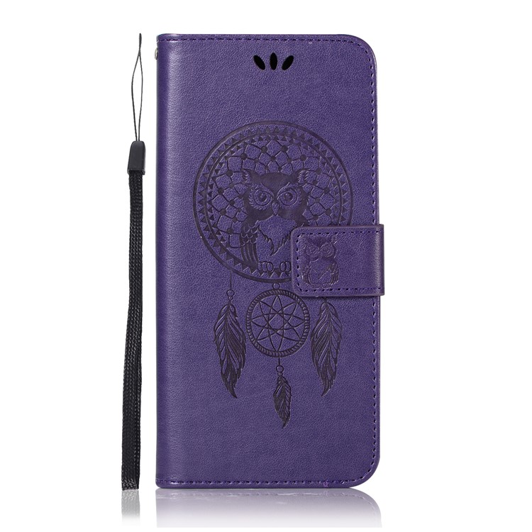Imprint Owl Dream Catcher 3 Card Slots Leather Wallet Case for Huawei Mate 20 Pro - Purple-2