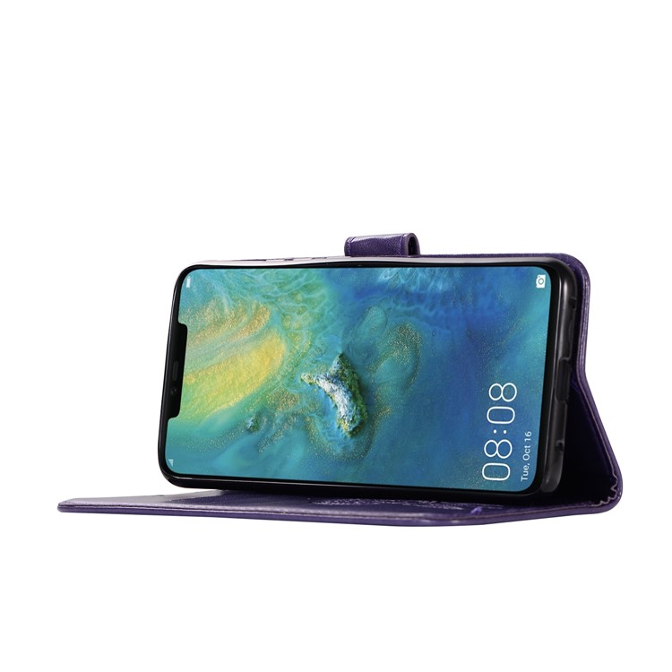 Imprint Owl Dream Catcher 3 Card Slots Leather Wallet Case for Huawei Mate 20 Pro - Purple-5