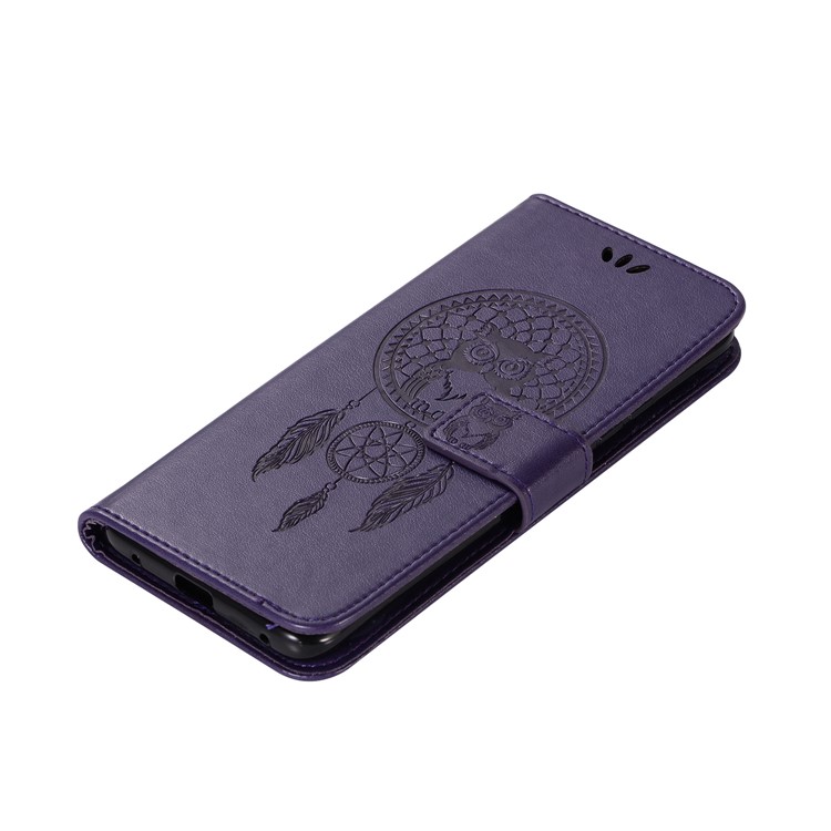 Imprint Owl Dream Catcher 3 Card Slots Leather Wallet Case for Huawei Mate 20 Pro - Purple-7