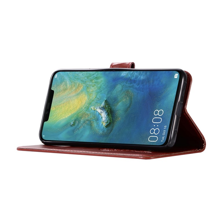 Imprint Owl Dream Catcher Stand Wallet Leather All-round Protection Mobile Phone Case for Huawei Mate 20 Pro - Brown-5