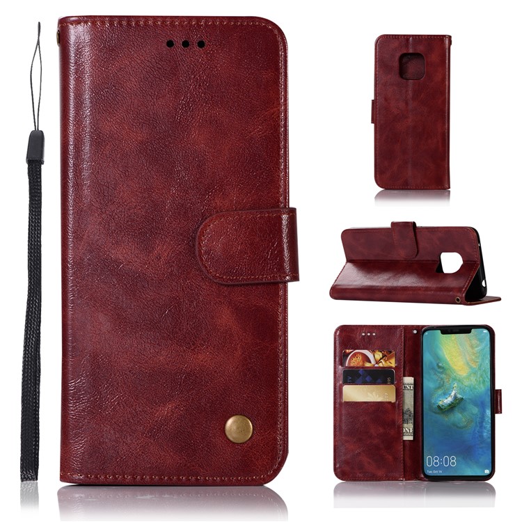 Retro Style PU Leather Mobile Phone Case for Huawei Mate 20 Pro - Wine Red-1