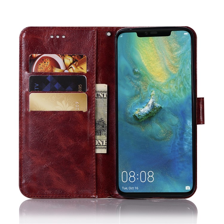 Retro Style PU Leather Mobile Phone Case for Huawei Mate 20 Pro - Wine Red-4