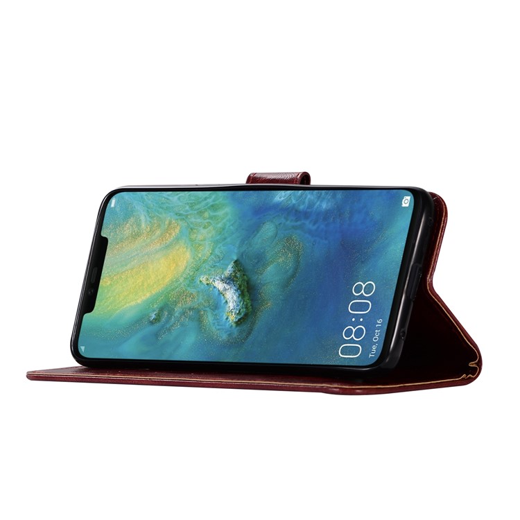 Retro Style PU Leather Mobile Phone Case for Huawei Mate 20 Pro - Wine Red-5