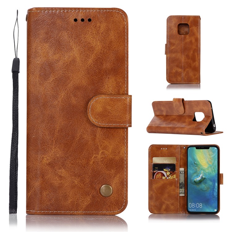 Retro Style PU Leather Wallet Mobile Phone Shell for Huawei Mate 20 Pro - Brown-1