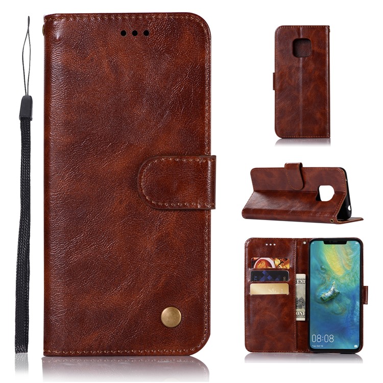 Retro Style Leather Protection Phone Casing with Wallet Stand for Huawei Mate 20 Pro - Coffee-1