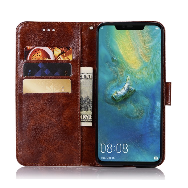 Retro Style Leather Protection Phone Casing with Wallet Stand for Huawei Mate 20 Pro - Coffee-4