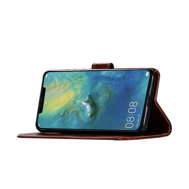 Retro Style Leather Protection Phone Casing with Wallet Stand for Huawei Mate 20 Pro - Coffee-5