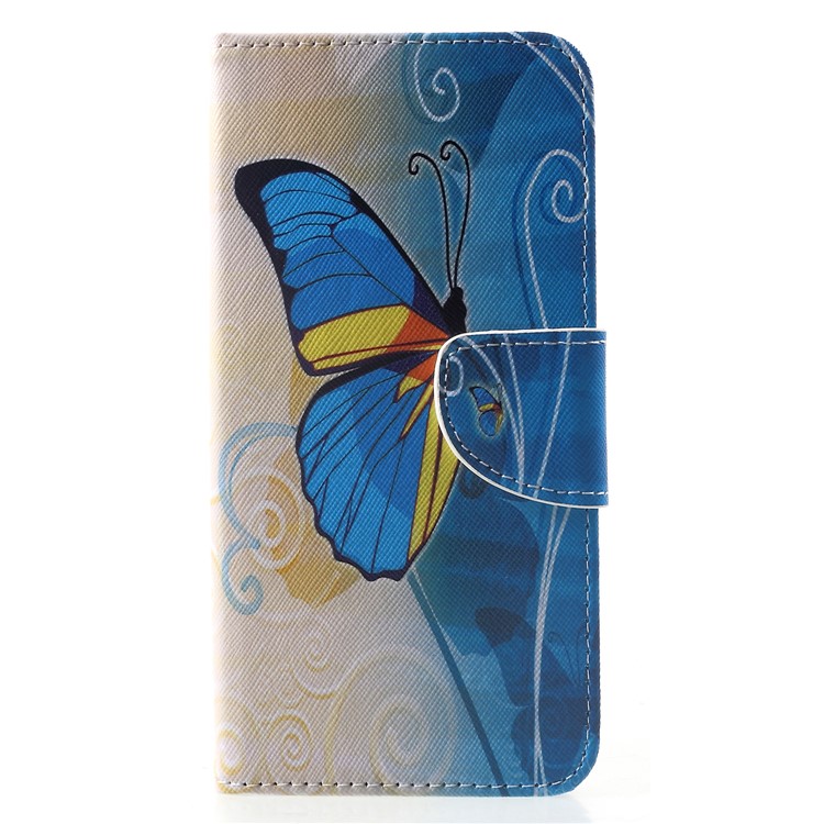 Cross Texture Patterned Wallet Leather Shell for Huawei Mate 20 - Blue Butterfly-1