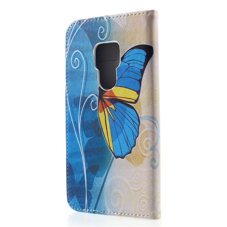 Cross Texture Patterned Wallet Leather Shell for Huawei Mate 20 - Blue Butterfly-2