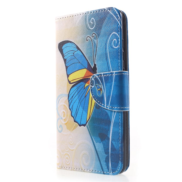 Cross Texture Patterned Wallet Leather Shell for Huawei Mate 20 - Blue Butterfly-3