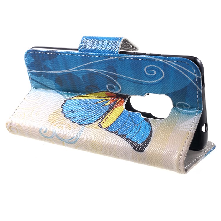 Cross Texture Patterned Wallet Leather Shell for Huawei Mate 20 - Blue Butterfly-4