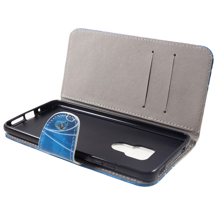 Cross Texture Patterned Wallet Leather Shell for Huawei Mate 20 - Blue Butterfly-5
