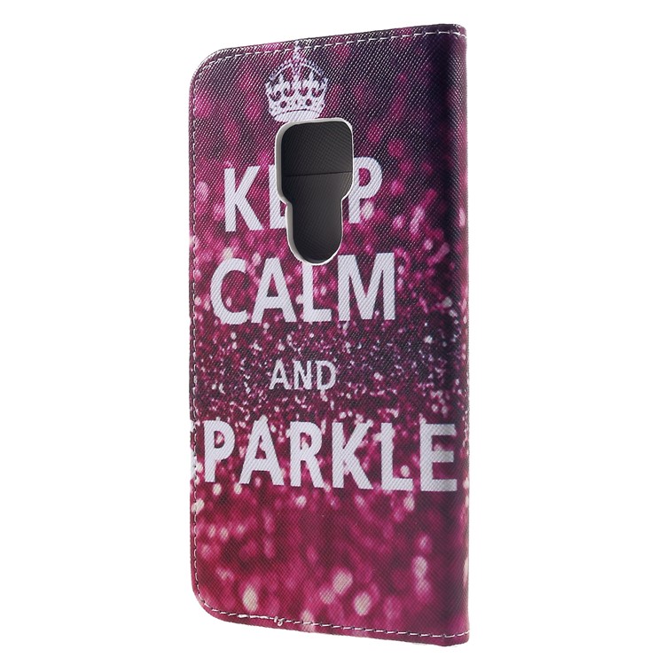 Cross Texture Patterned Wallet Leather Cell Phone Cover for Huawei Mate 20 - Keep Calm and Sparkle-2