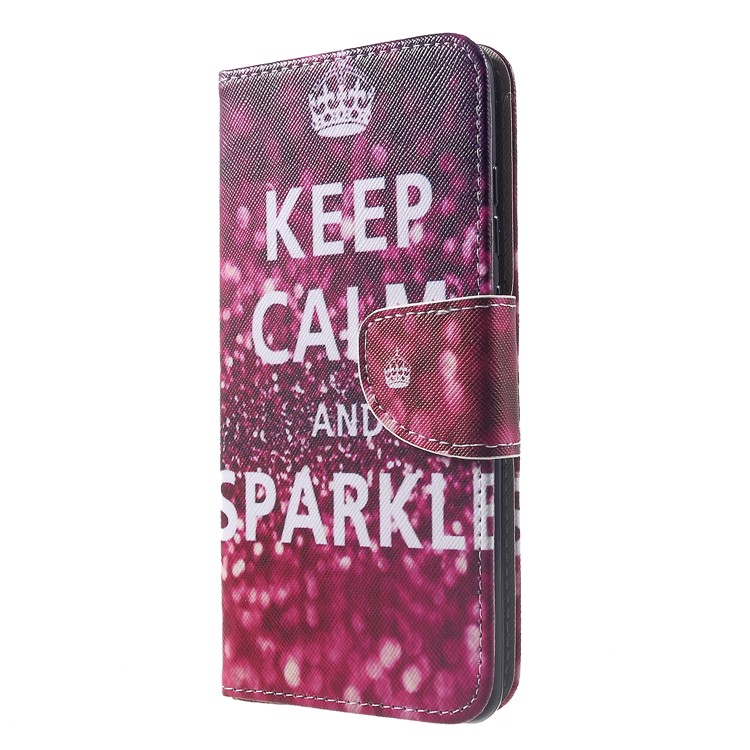 Cross Texture Patterned Wallet Leather Cell Phone Cover for Huawei Mate 20 - Keep Calm and Sparkle-3