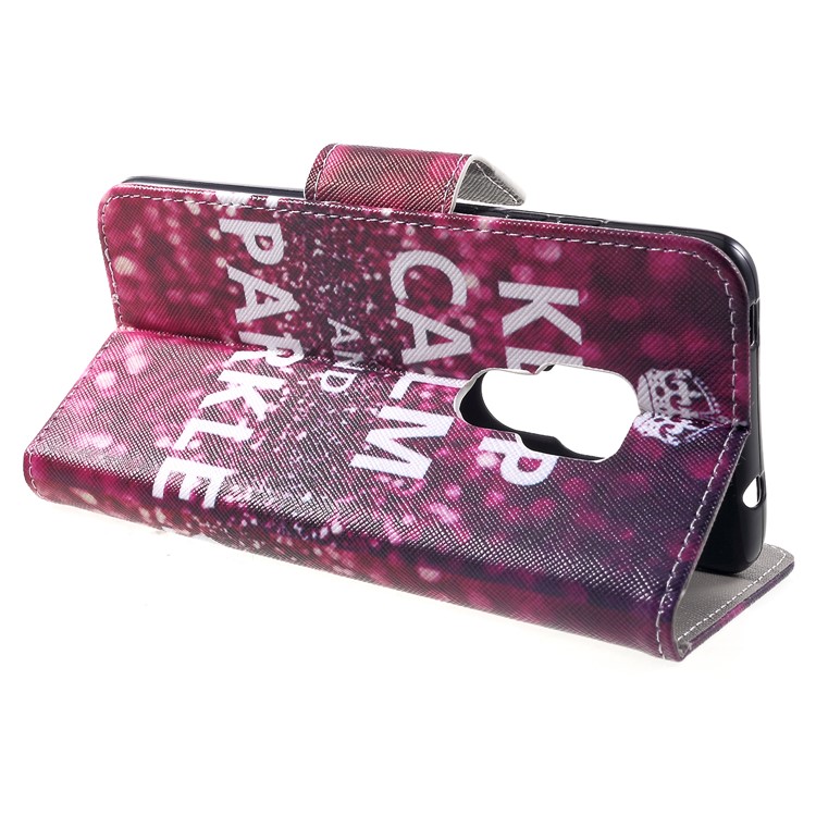 Cross Texture Patterned Wallet Leather Cell Phone Cover for Huawei Mate 20 - Keep Calm and Sparkle-4