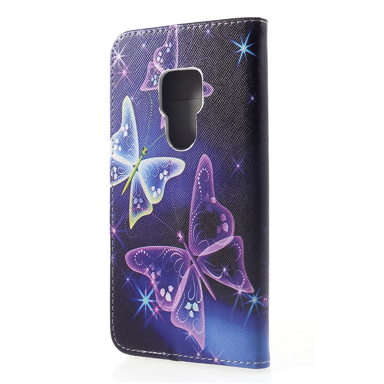 Cross Texture Patterned Wallet Leather Protective Shell for Huawei Mate 20 - Butterflies Pattern-2