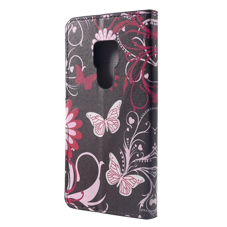 Pattern Printing PU Leather Magnetic Wallet Stand Cover for Huawei Mate 20 - Butterfly Flower-2