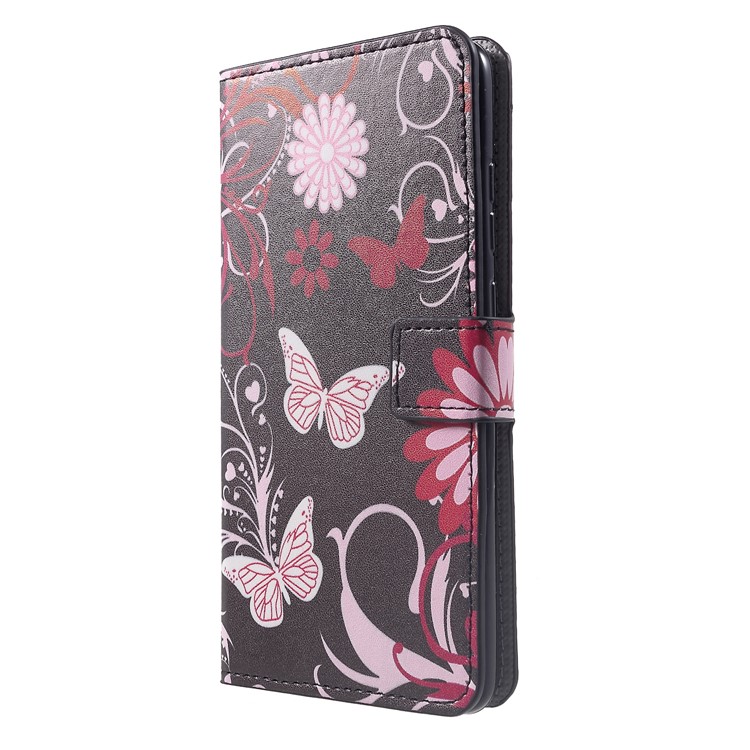 Pattern Printing PU Leather Magnetic Wallet Stand Cover for Huawei Mate 20 - Butterfly Flower-3