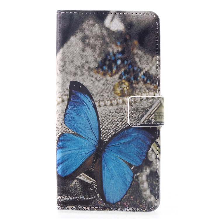 Pattern Printing PU Leather Magnetic Wallet Stand Cell Phone Case for Huawei Mate 20 - Blue Butterfly-1