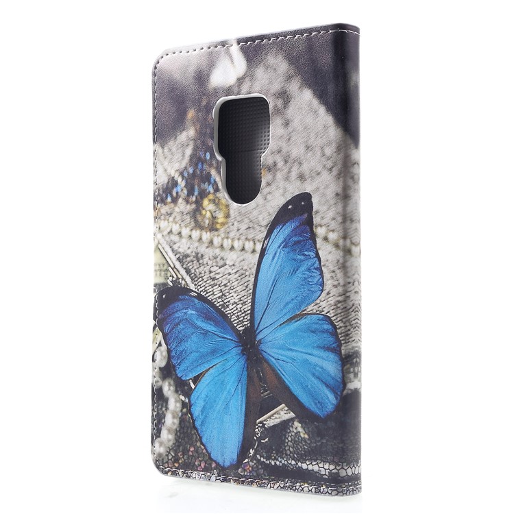 Pattern Printing PU Leather Magnetic Wallet Stand Cell Phone Case for Huawei Mate 20 - Blue Butterfly-2