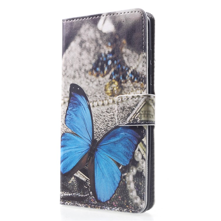 Pattern Printing PU Leather Magnetic Wallet Stand Cell Phone Case for Huawei Mate 20 - Blue Butterfly-3