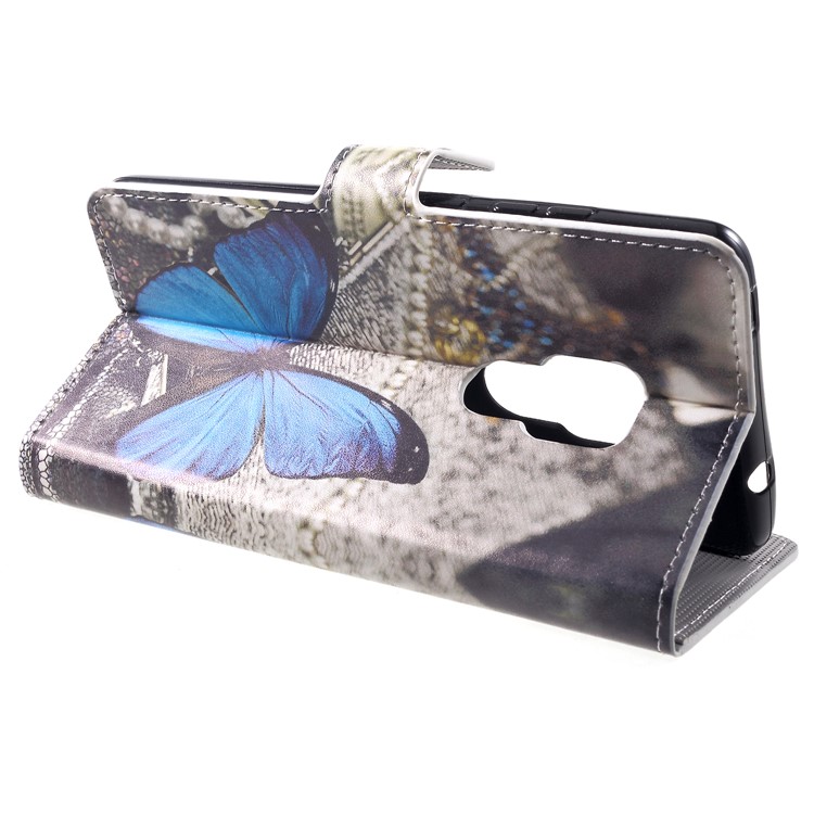Pattern Printing PU Leather Magnetic Wallet Stand Cell Phone Case for Huawei Mate 20 - Blue Butterfly-4
