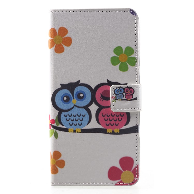 Pattern Printing PU Leather Magnetic Wallet Stand Cell Phone Shell for Huawei Mate 20 - Owl Couple-1