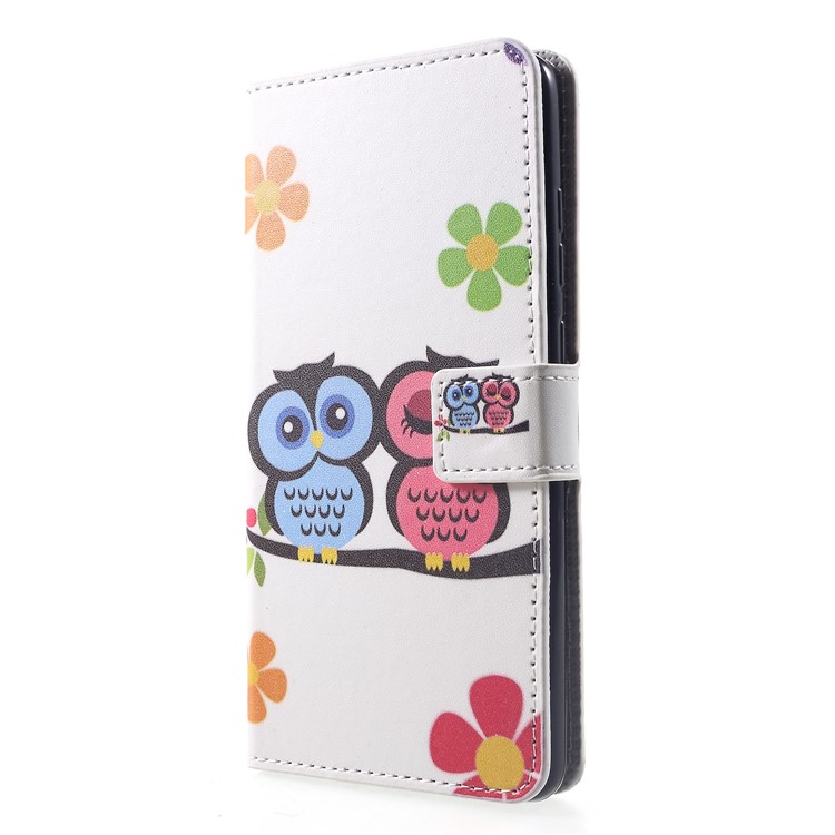 Pattern Printing PU Leather Magnetic Wallet Stand Cell Phone Shell for Huawei Mate 20 - Owl Couple-3