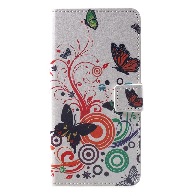 Pattern Printing PU Leather Magnetic Wallet Stand Mobile Cover for Huawei Mate 20 - Butterfly and Circles-1