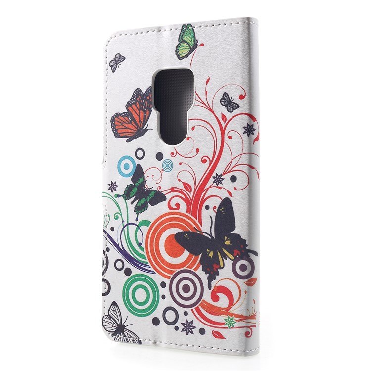 Pattern Printing PU Leather Magnetic Wallet Stand Mobile Cover for Huawei Mate 20 - Butterfly and Circles-2