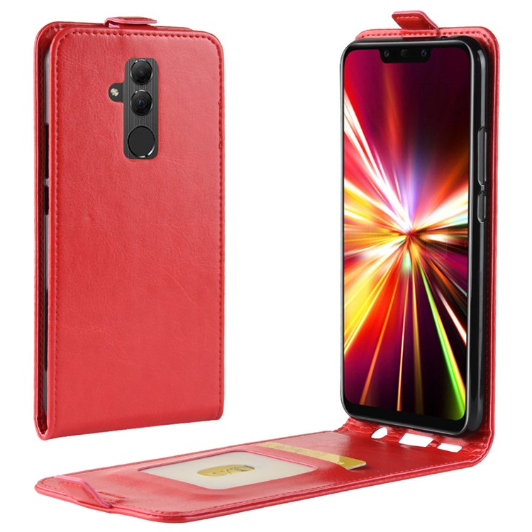 Crazy Horse Vertikaler Flip -kartenhalter -lederabdeckung Für Huawei Mate 20 Lite - Rot