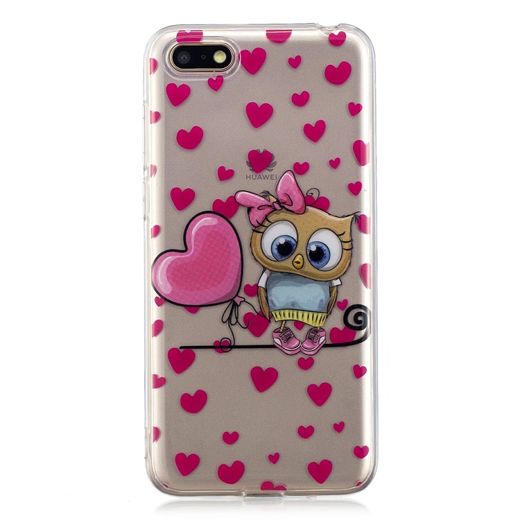 Pattern Printing IMD Soft TPU Cover Case for Huawei Y5 (2018) / Y5 Prime (2018) / Honor 7s / Play 7 - Cute Owl and Heart-1