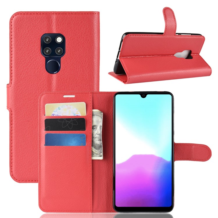 Litchi Pele PU Couro Carteira Magnética Stand Shell Para Huawei Mate 20 - Vermelho-1