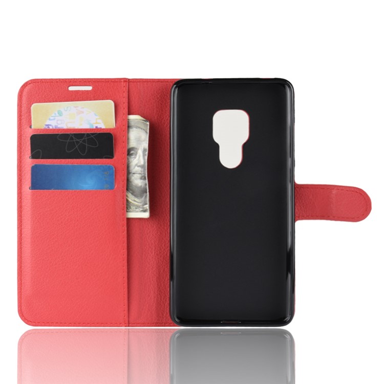 Litchi Pele PU Couro Carteira Magnética Stand Shell Para Huawei Mate 20 - Vermelho-3