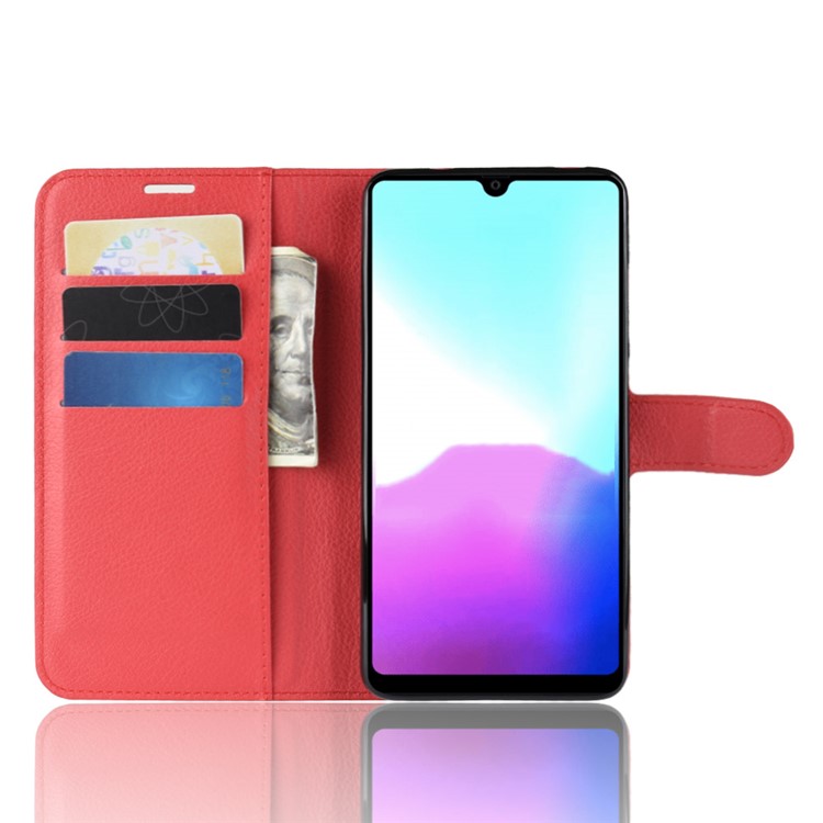 Litchi Pele PU Couro Carteira Magnética Stand Shell Para Huawei Mate 20 - Vermelho-4