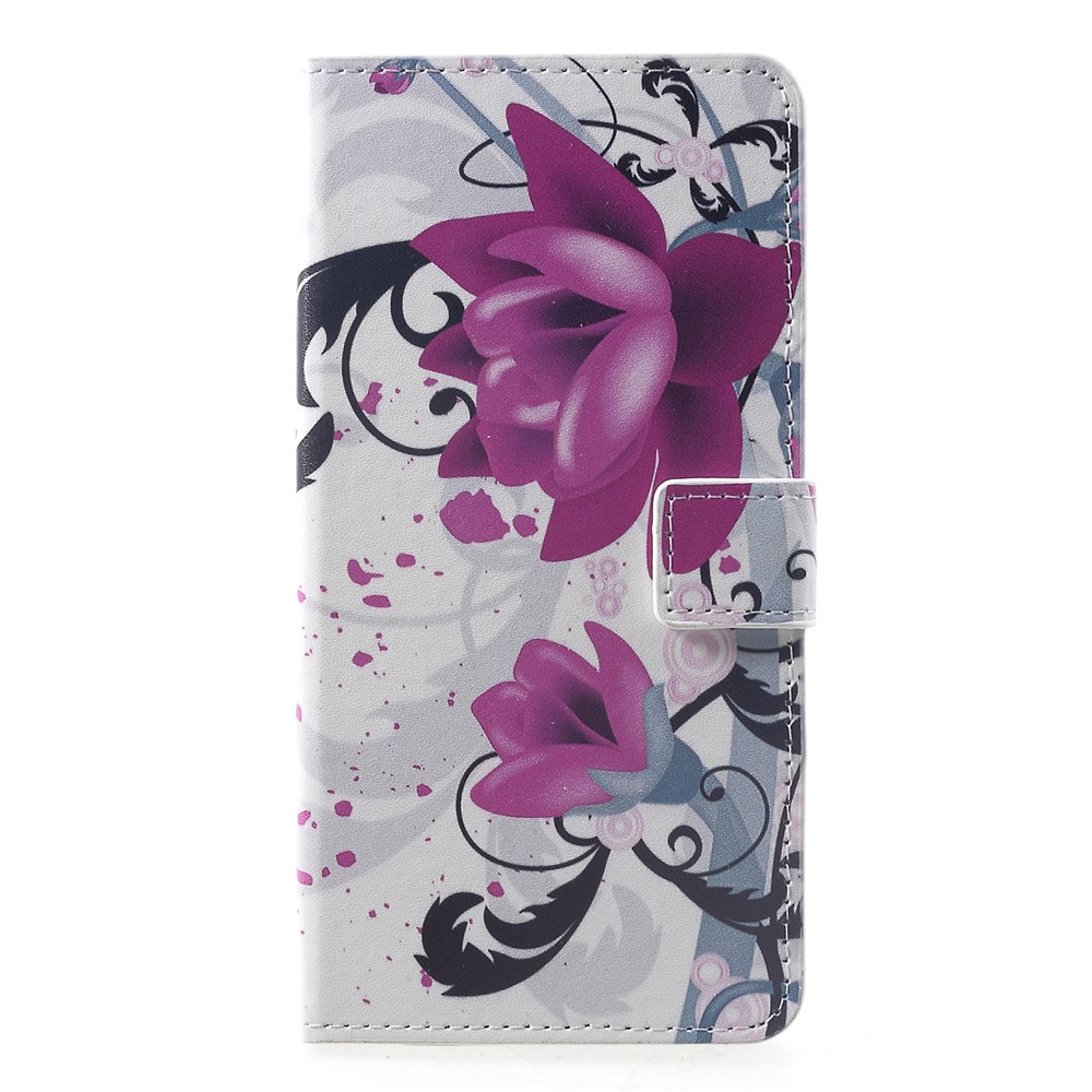 Pattern Printing PU Leather Magnetic Wallet Stand Cover for Huawei Mate 20 Pro - Purple Flower-1