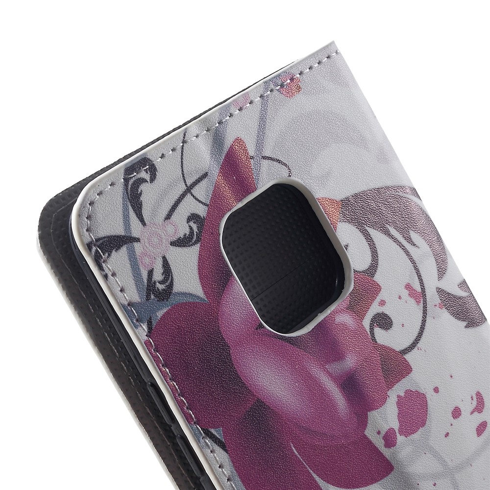 Modèle D'impression PU en Cuir en Cuir Magnétique Couvercle de Support Pour Huawei Mate 20 Pro - Fleur Mauve