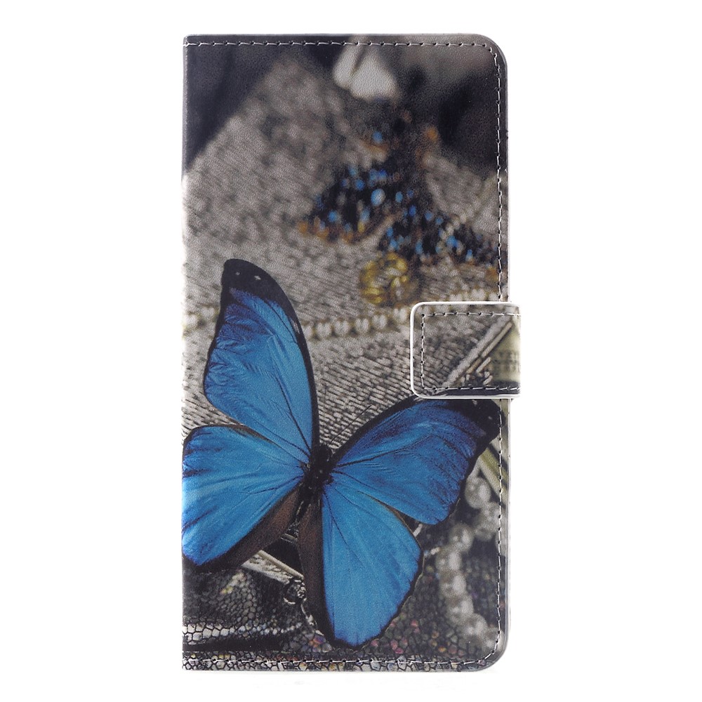 Padrão De Impressão PU Carteira De Couro Magnética Stand Shell De Proteção Para Huawei Mate 20 Pro - Borboleta Azul-1