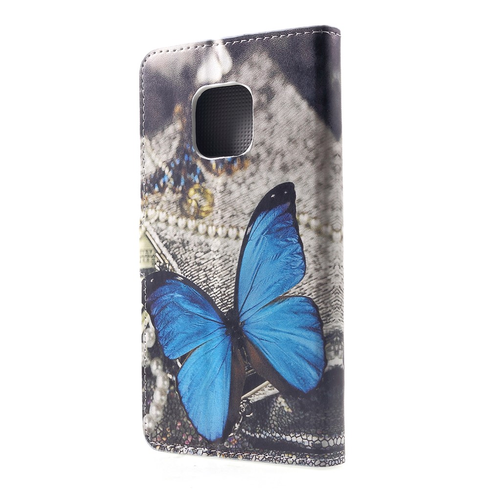 Padrão De Impressão PU Carteira De Couro Magnética Stand Shell De Proteção Para Huawei Mate 20 Pro - Borboleta Azul-2