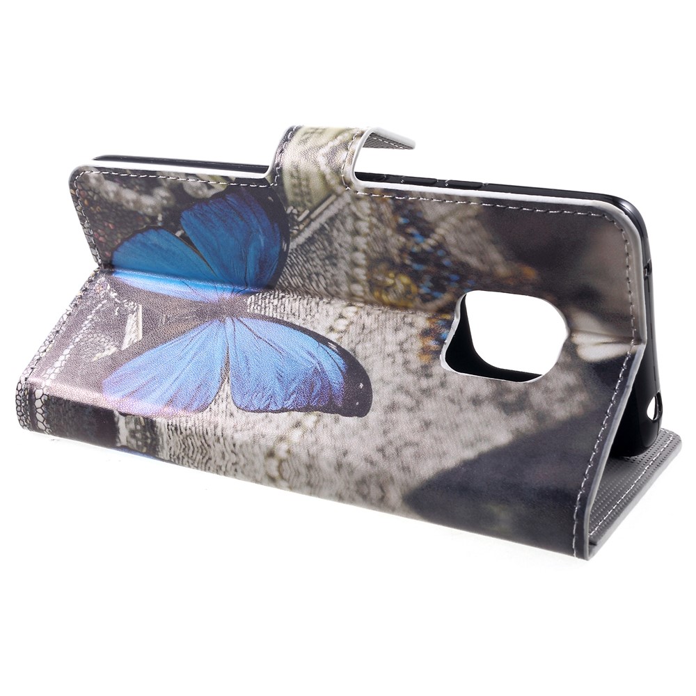 Padrão De Impressão PU Carteira De Couro Magnética Stand Shell De Proteção Para Huawei Mate 20 Pro - Borboleta Azul-4