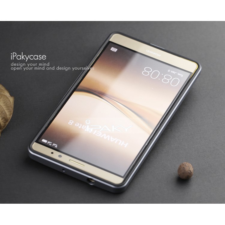 IPAKY PC Bumper Frame and TPU Hybrid Phone Case for Huawei Mate 8 - Grey-4