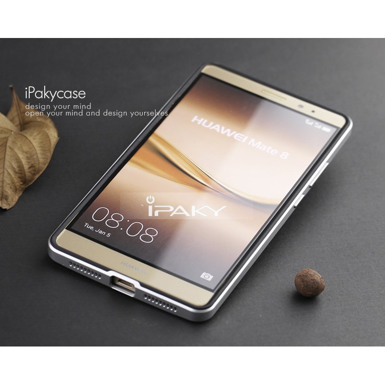 IPAKY PC Bumper Frame and TPU Hybrid Shell Cover for Huawei Mate 8 - Silver-4