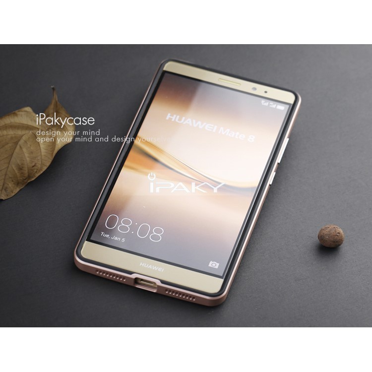 IPAKY PC Bumper Frame and TPU Combo Protective Case for Huawei Mate 8 - Rose Gold-5