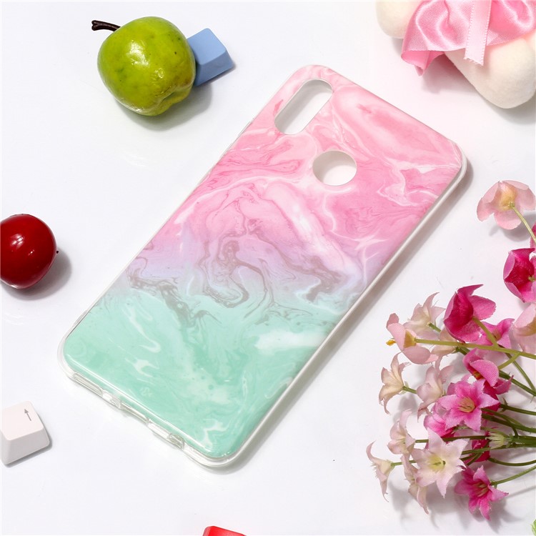 Motif De Marbre Vif Impression IMD Cas En TPU Souple Pour Huawei Nova 3i / P Smart Plus - Rose / Vert-3