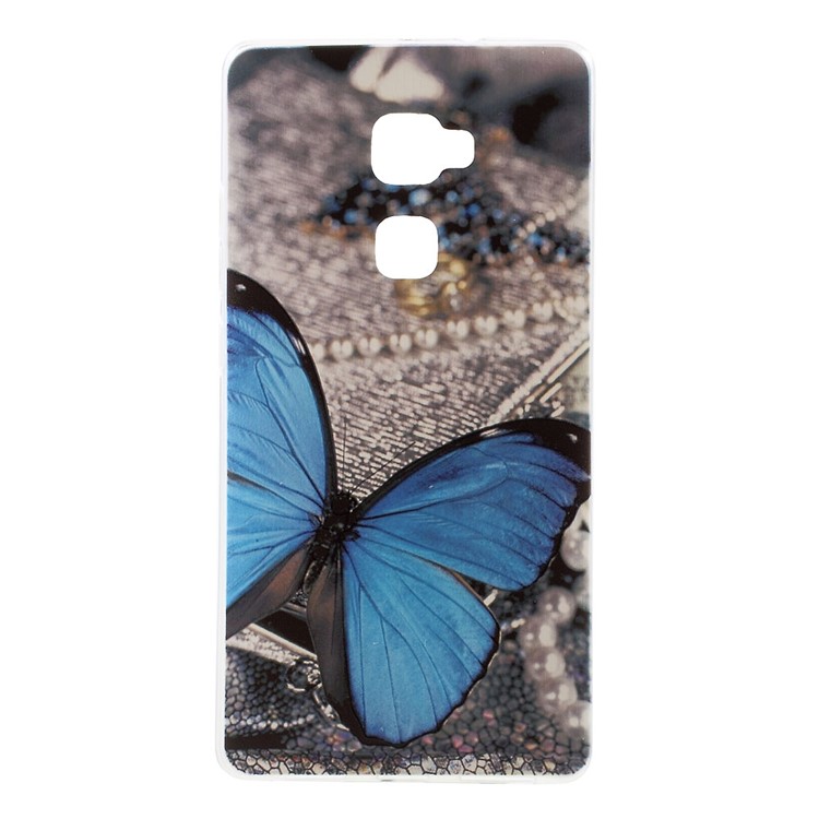Softlyfit Embossed Pattern Printing TPU Mobile Phone Cover Casing for Huawei Mate S - Blue Butterfly-1