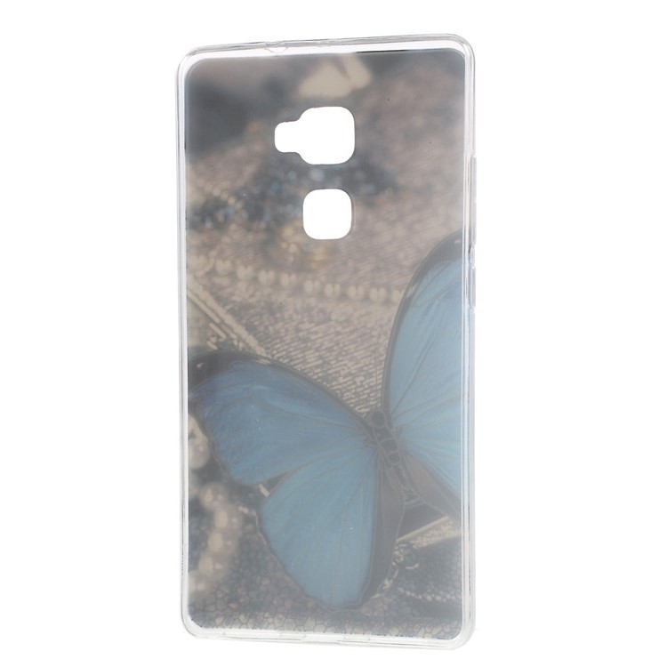 Softlyfit Embossed Pattern Printing TPU Mobile Phone Cover Casing for Huawei Mate S - Blue Butterfly-2