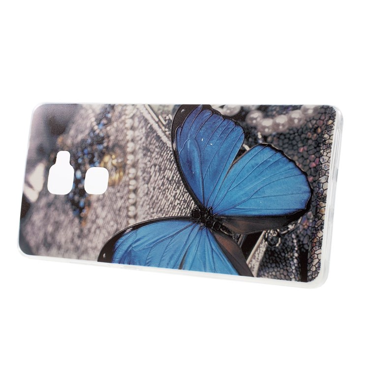 Softlyfit Embossed Pattern Printing TPU Mobile Phone Cover Casing for Huawei Mate S - Blue Butterfly-3