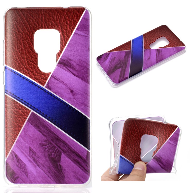 Splicing Marble Pattern and Leather Texture TPU Case for Huawei Mate 20 - Purple-1