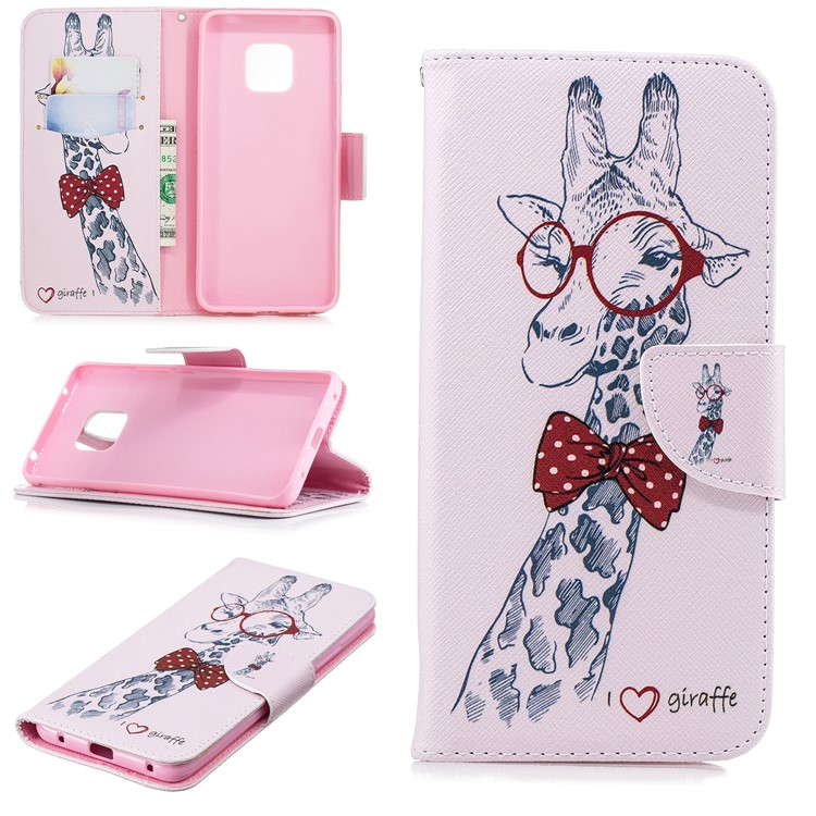 Pattern Printing PU Leather Wallet Flip Stand Phone Casing for Huawei Mate 20 Pro - Giraffe Wearing Glasses-1